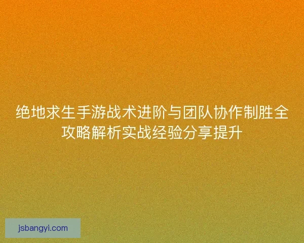 绝地求生手游战术进阶与团队协作制胜全攻略解析实战经验分享提升